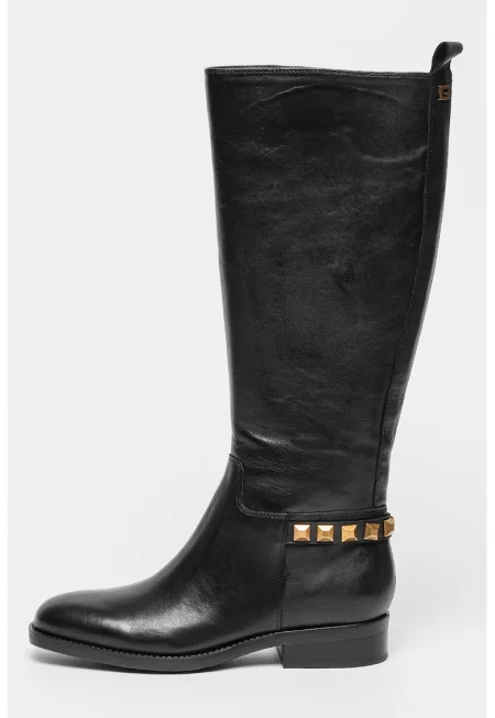 Кожени ботуши с капси - Черен