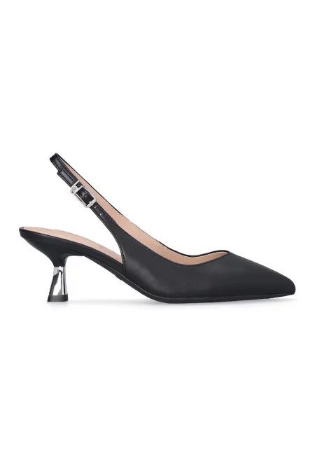 Кожени обувки с котешки ток - Черен