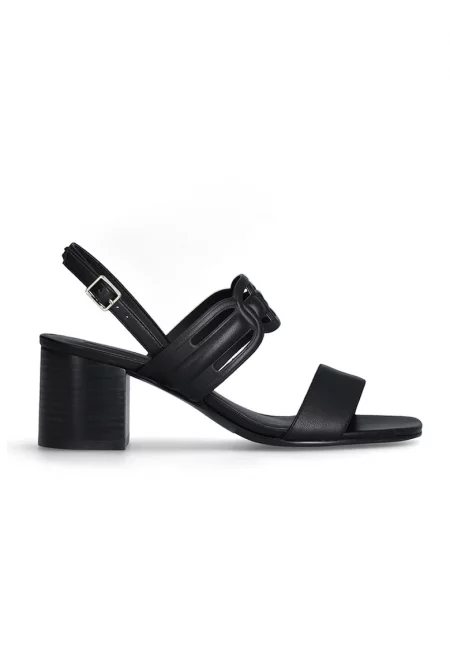 Кожени сандали с масивен ток - Черен