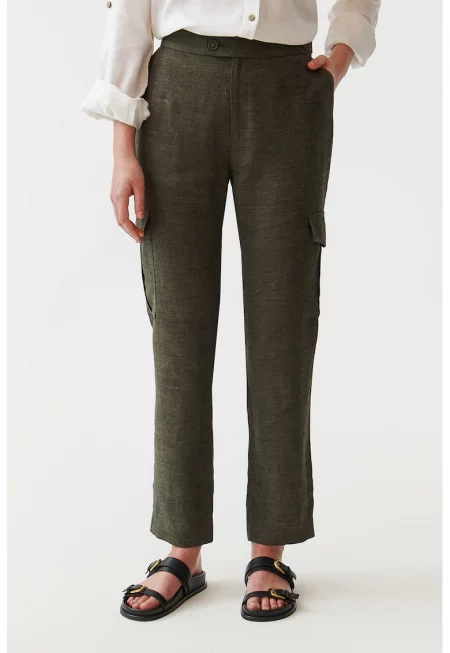 Ленен карго панталон - Каки