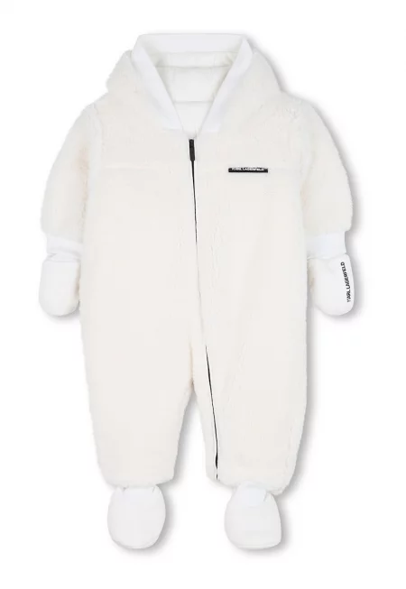 Мъхест гащеризон с качулка - Слонова кост