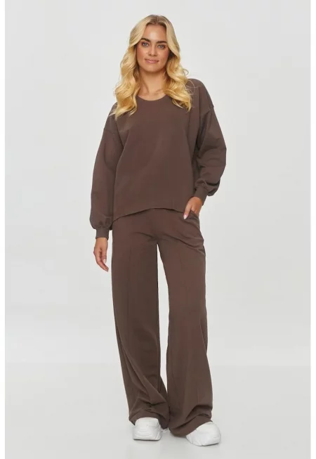 Макадамия - Ежедневен комплект с блуза и дълъг панталон - Кафяв