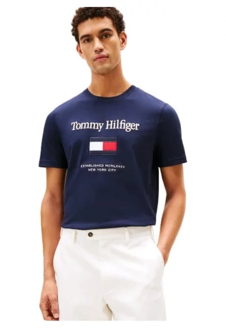 Мъжка тениска  TOMMY EMBRO FLAG TEE - Памук - Син - Син