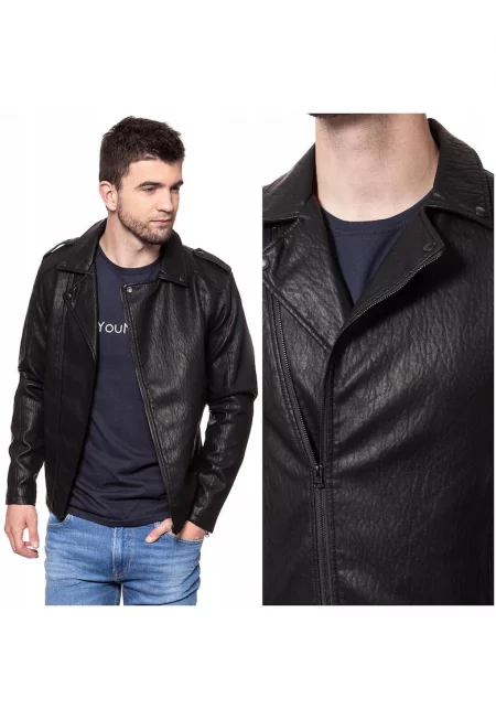 Мъжко яке -  модел от PU LEATHER - имитация на кожа - слим кройка - с цип - подходящо за студени дни и градски тоалети - размер XL - черно