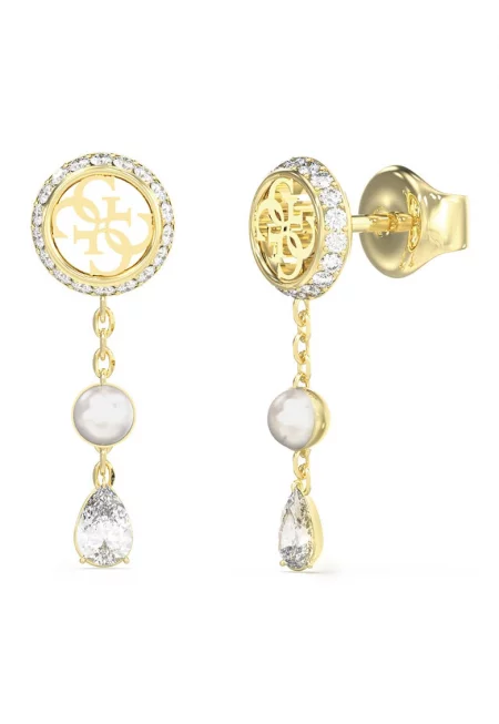 Обеци от неръждаема стомана с циркони - Златист