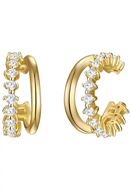 Обеци с 14К златно покритие и циркони - Златист/Жълт