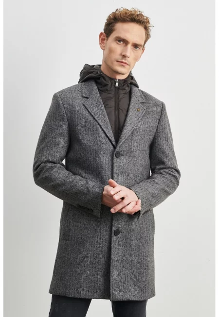 Палто с двойни ревери - Сив меланж