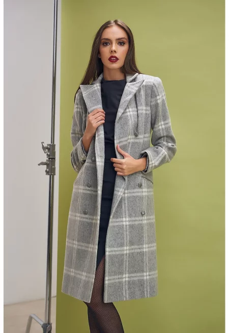 Палто с вълна с двуредно закопчаване и раздвоен ревер