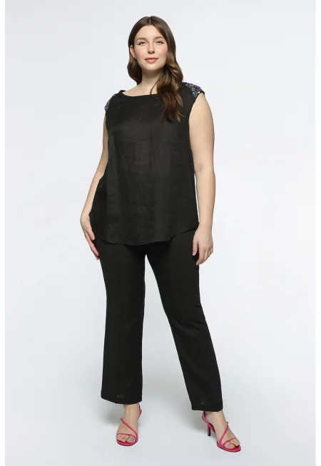 Памучна блуза с ръкави реглан - Избеляло черно