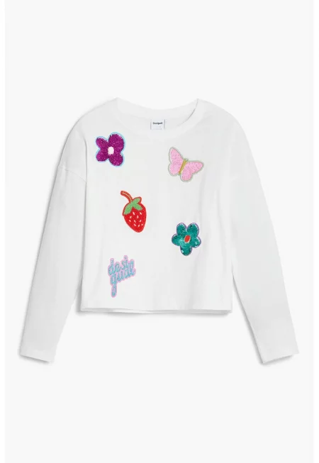 Памучна блуза с разнородни апликации