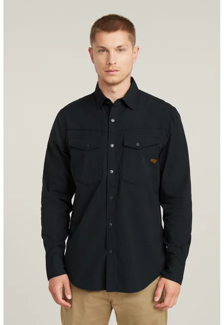 Памучна риза с джобове с капаче - Избеляло черно