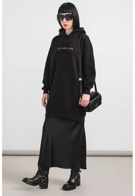 Памучна рокля-худи с лого - Черен