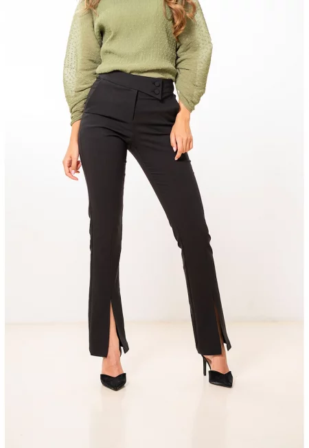 Панталон Jenifer с подгъв с цепка - Черен