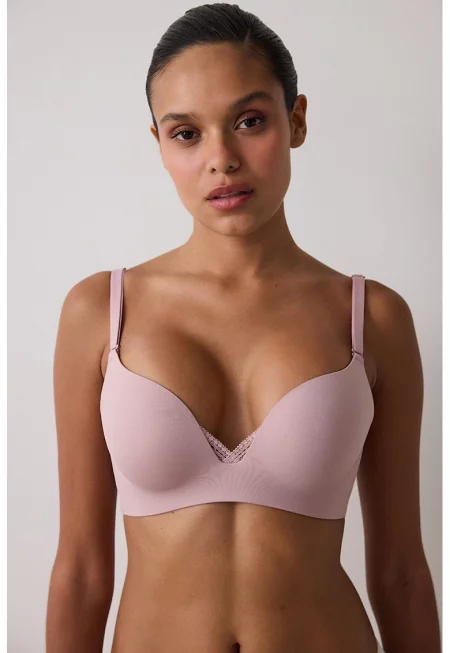 Подплатен сутиен с дантела - Лилав
