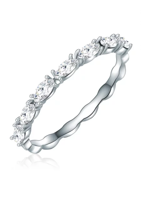 Пръстен с родиево покритие и европейски кристали - Сребрист