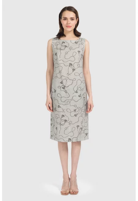 Права рокля със странични цепки - Сиво-бежов