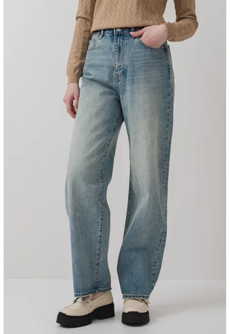 Прави дънки с висока талия - Светлосин