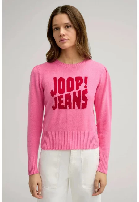 Пуловер с кръгло деколте и предна щампа - Розово