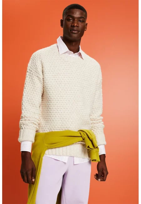 Пуловер с паднали ръкави - Светло бежово