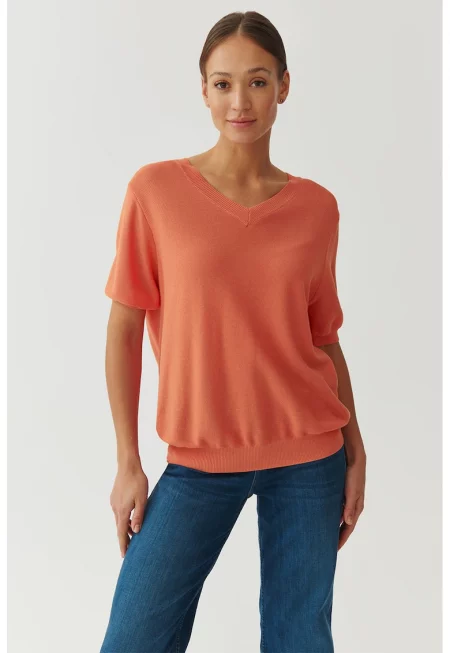 Пуловер с шпиц и среднодълги ръкави - Оранжев