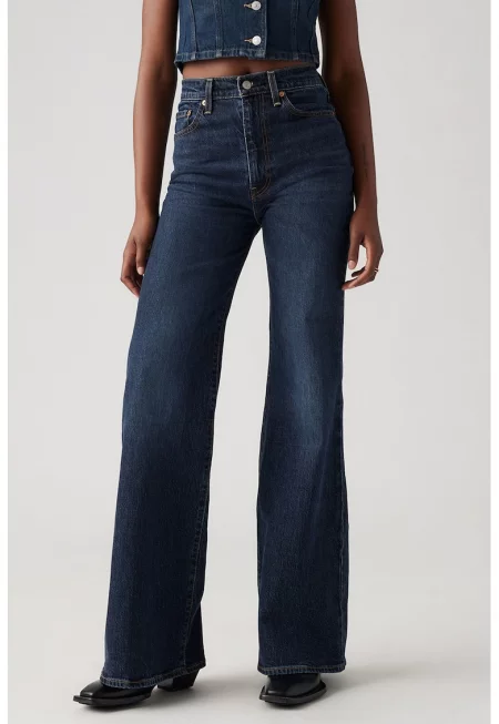 Разкроени дънки с висока талия - Тъмносин/Син