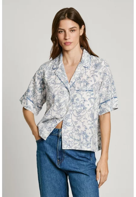 Риза с джоб - Бял/Тъмносин