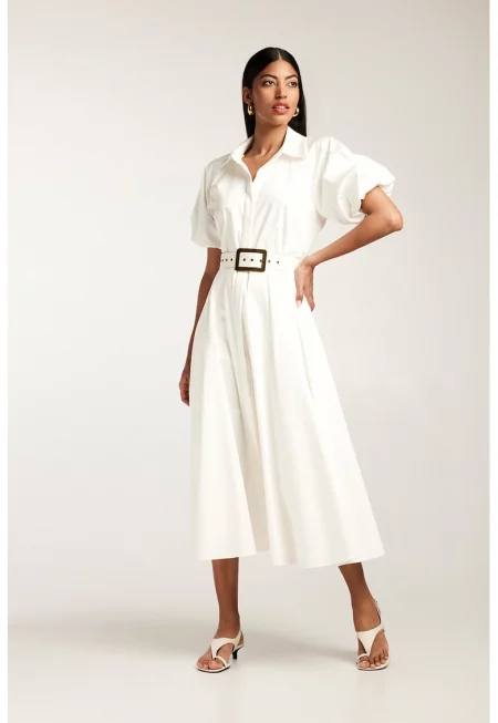 Rochie midi din bumbac tip camasa cu maneci scurte Oman