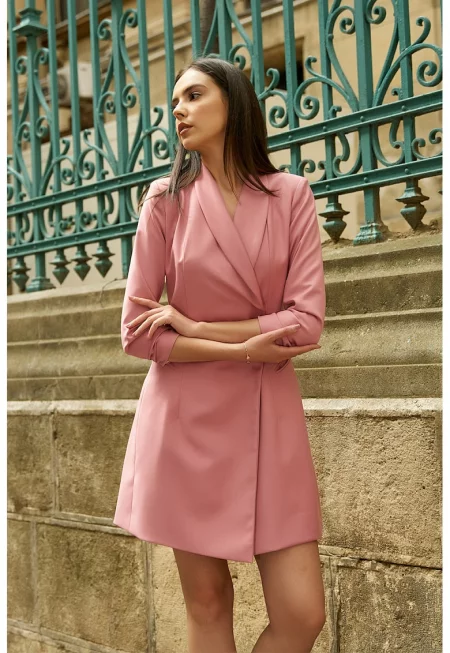 Рокля топ сако с 3/4 ръкави - Розова сьомга