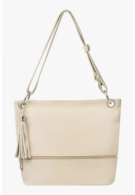 RYLKO - Кожена чанта през рамо с пискюл - Крем