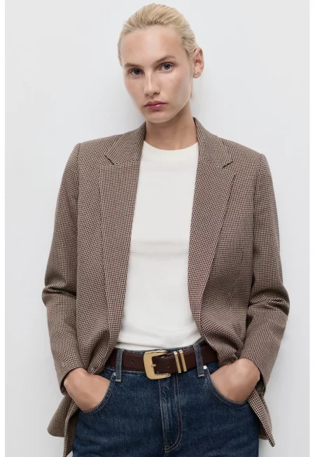 Сако на каре с копчета - Черен/Бежов/Тъмновиолетов