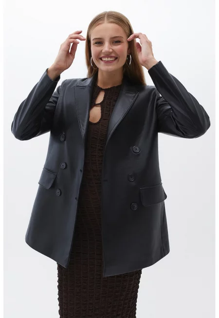 Сако от еко кожа - Черен