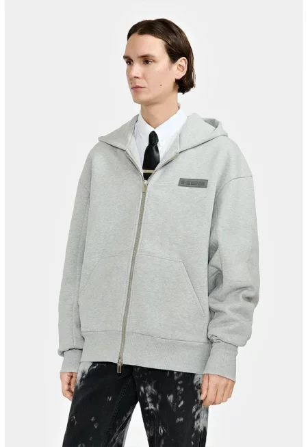 Широко худи с предно закопчаване с цип - Сив