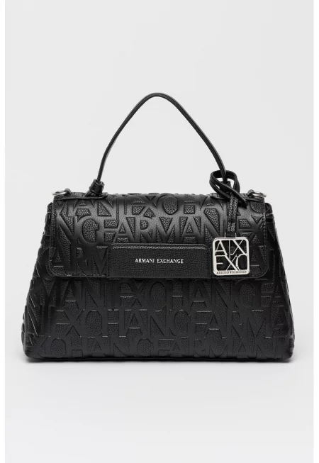Шопинг чанта от еко кожа с релефно лого - Черен