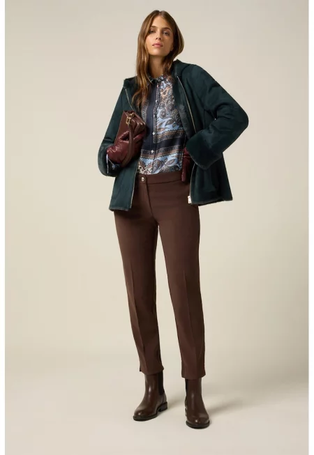 Скъсен панталон с висока талия - Тъмнокафяв