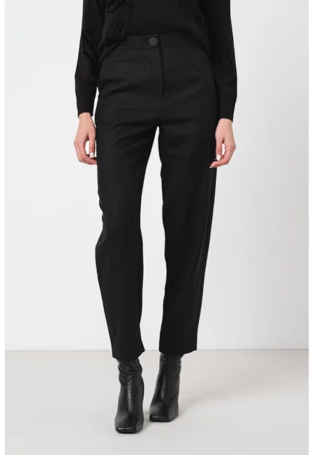 Скосен панталон с вълна с висока талия - Черен