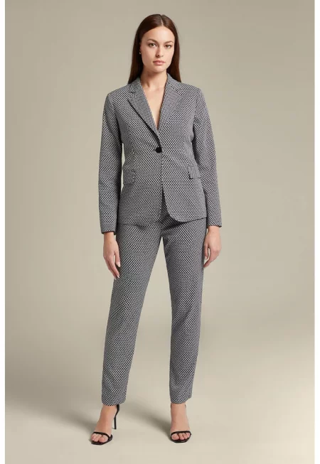 Скосен панталон със средна талия - Бял/Тъмносин