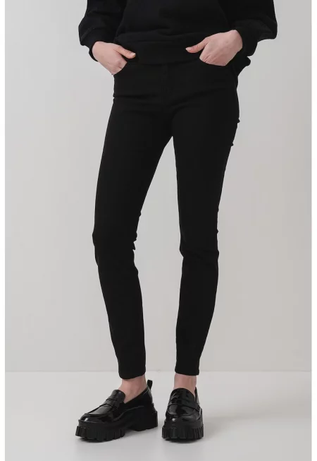 Слим дънки със средна талия - Черен