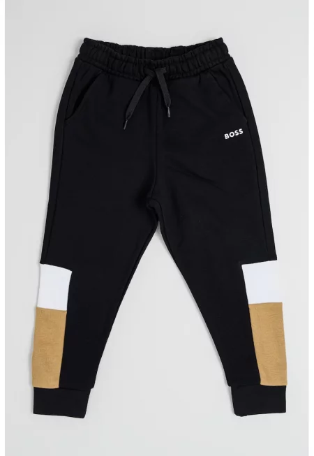 Спортен панталон в цветен блок с връзка - Черен/Камел