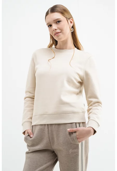 Суитшърт с овално деколте и лого - Крем