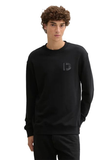 Суитшърт с овално деколте и паднали ръкави - Черен