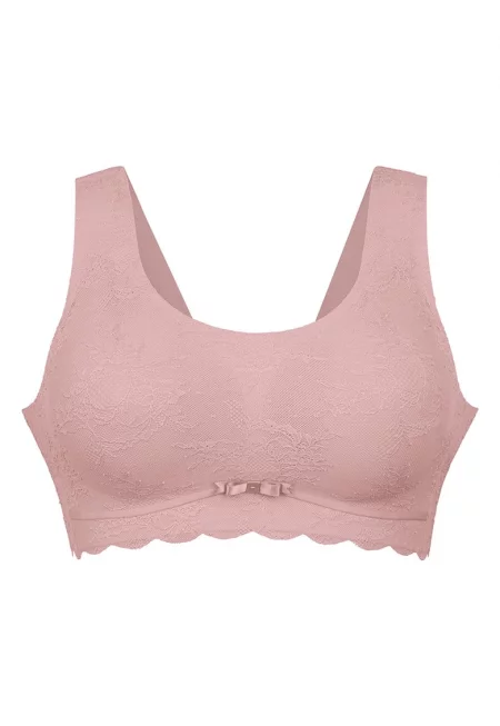 Сутиен с подплънки и дантела - Розово