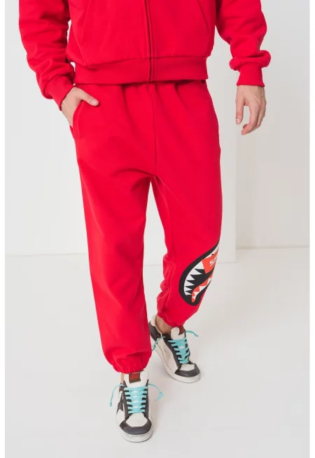 Свободен памучен спортен панталон - Червен