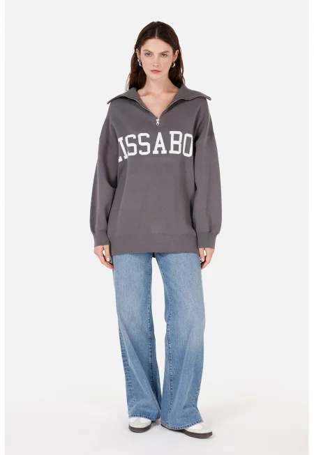 Свободен пуловер с къс цип