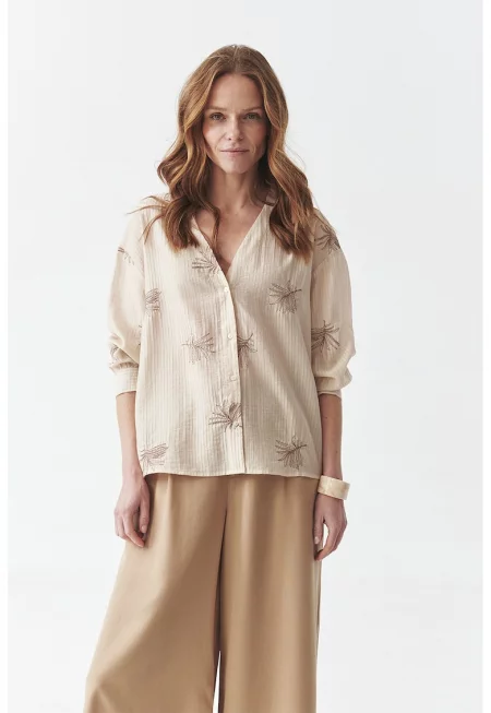 Свободна риза с лиосел на райе - Бежов