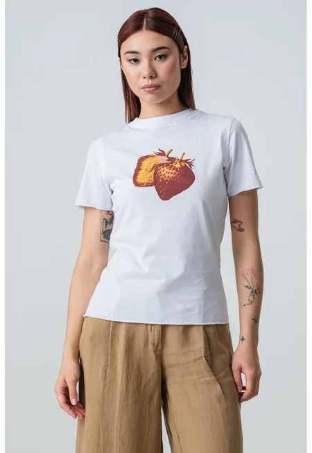 Тениска Duomo с плодова шарка - Сламеножълт/Тъмночервен/Бял