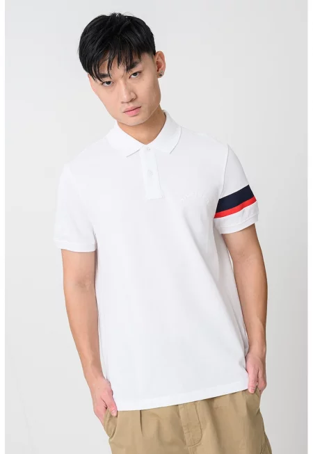 Тениска с органичен памук с яка - Червен/Бял/Ултрамарин синьо