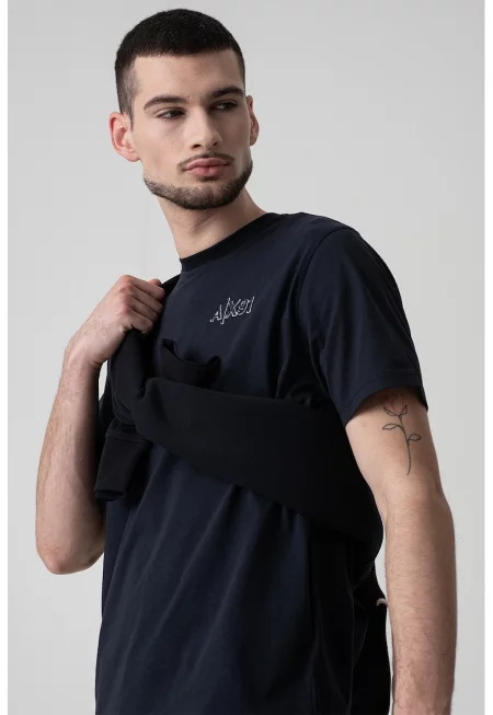 Тениска с овално деколте и лого - Тъмносин