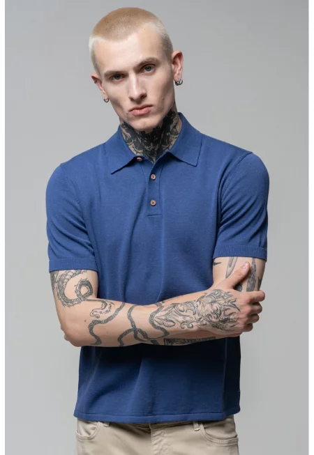 Тениска с яка - Индигово синьо