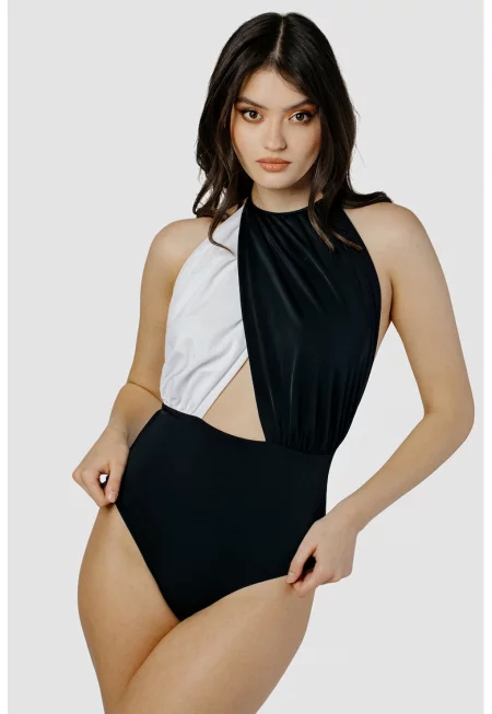 Цял бански със застъпен дизайн - Черен/Бял