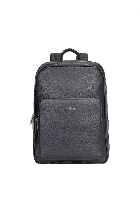 Унисекс кожена раница с джобове - Черен